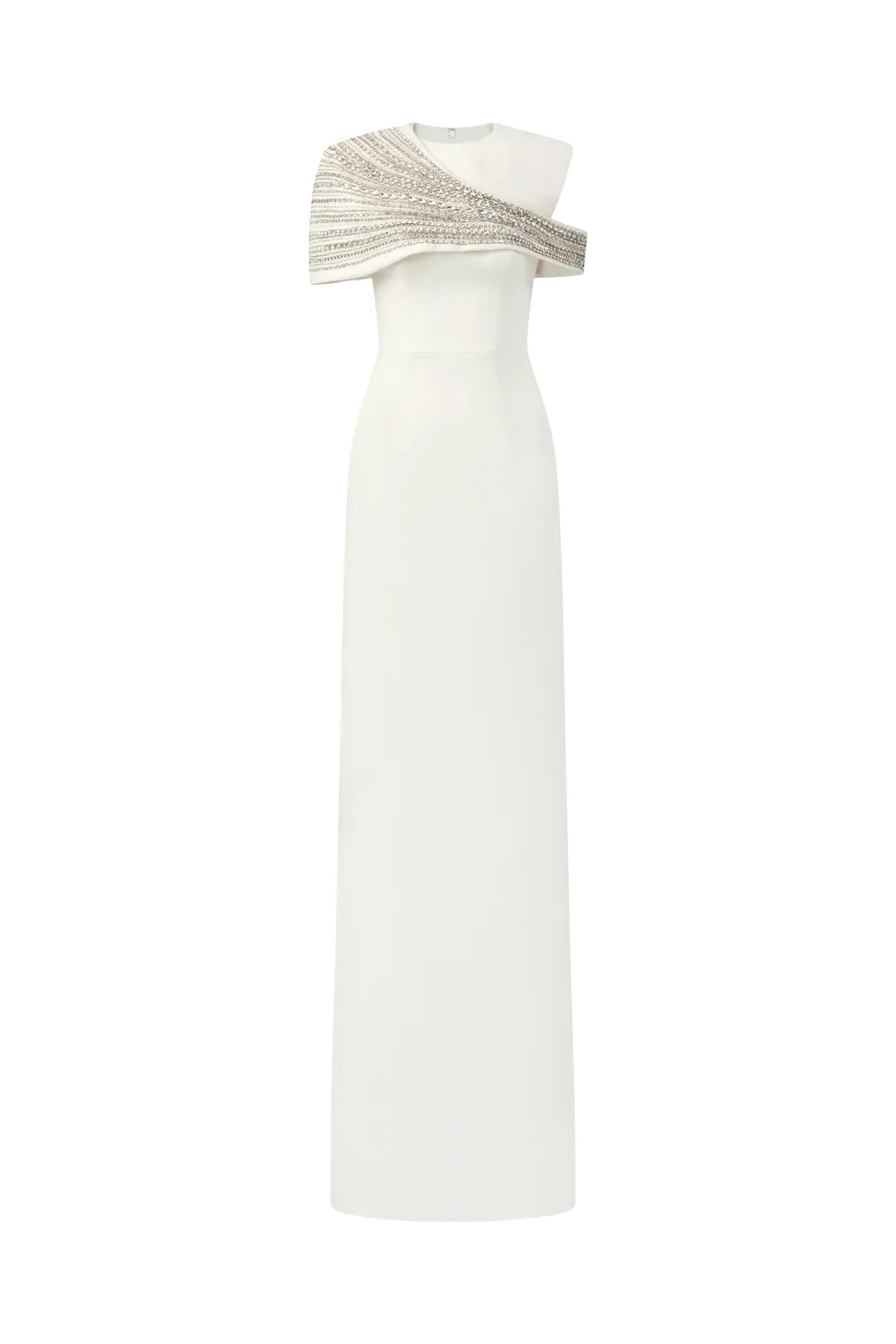 Stone Embellished Asymmetric Cape Straight Dress Set